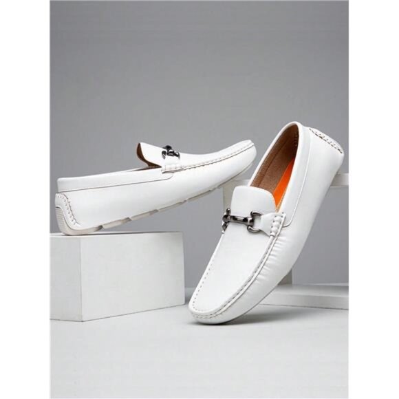 Men's White Slip On Loafers - Picture 2 of 7
